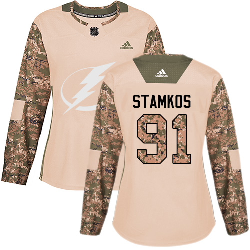 Adidas Lightning #91 Steven Stamkos Camo Authentic Veterans Day Women's Stitched NHL Jersey - Click Image to Close